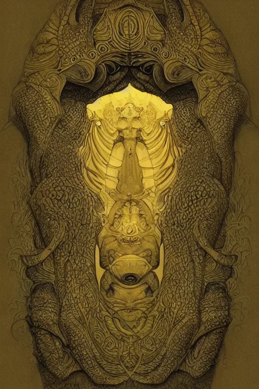 Image similar to beautiful crocodile headed god by maxfield parrish, mandala, coherent design, digital watercolor ink illustration painting, extremely dull colors, golden ratio, detailed, sharp lines, sharp focus, intricate, artgerm, gustave dore, alphonse mucha, octane render