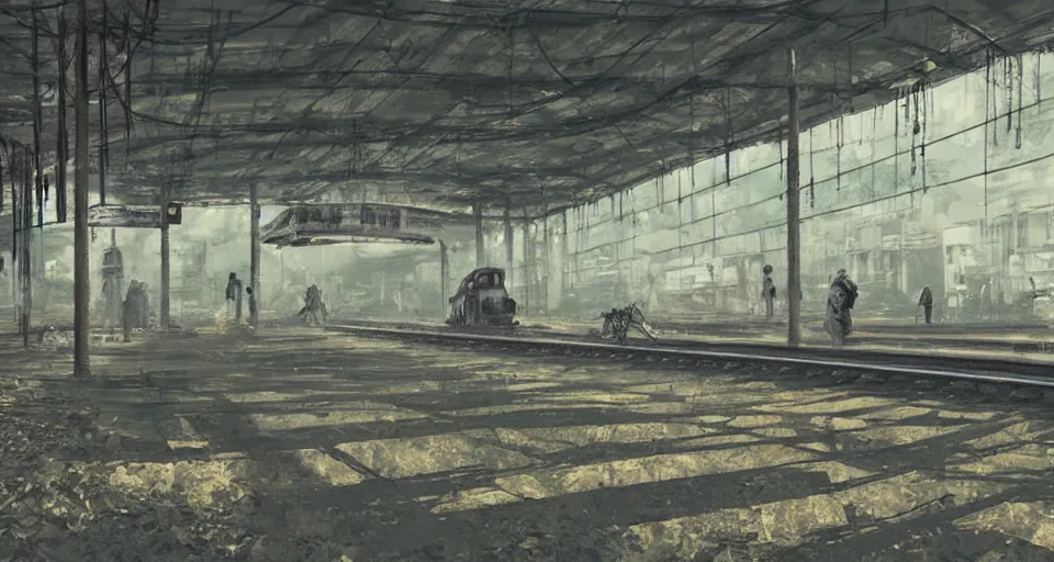 Image similar to (((a post-apocalyptic train station))) by Tokyo Genso!!!!!!!