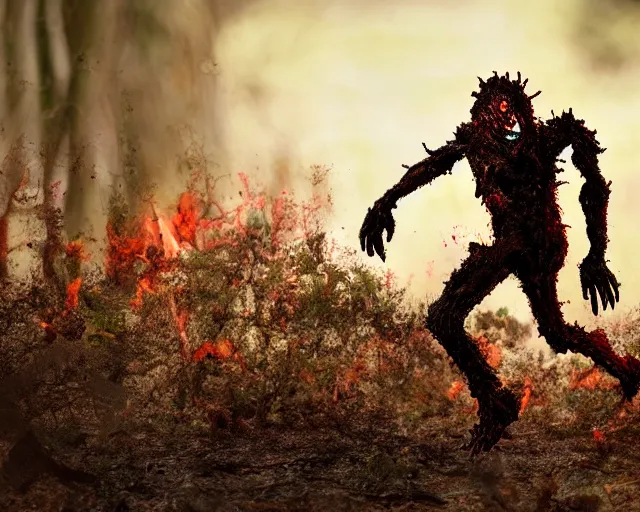 Image similar to 2 0 0 mm photography of an infected burnt fungal horror giant zombie running sprinting. highly detailed 8 k. intricate. lifelike. nikon d 8 5 0. motion blur