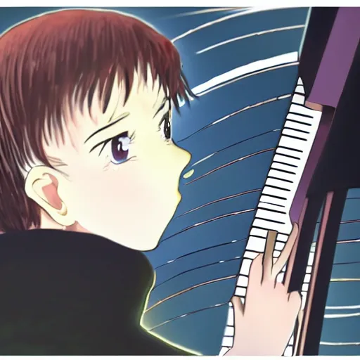 Image similar to anime of jacob collier on space playing saturn rings as a piano