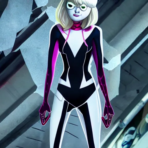 Prompt: Emma Stone as Ghost-Spider/Gwen Stacey in the Marvel Cinematic Universe, Spider-Gwen