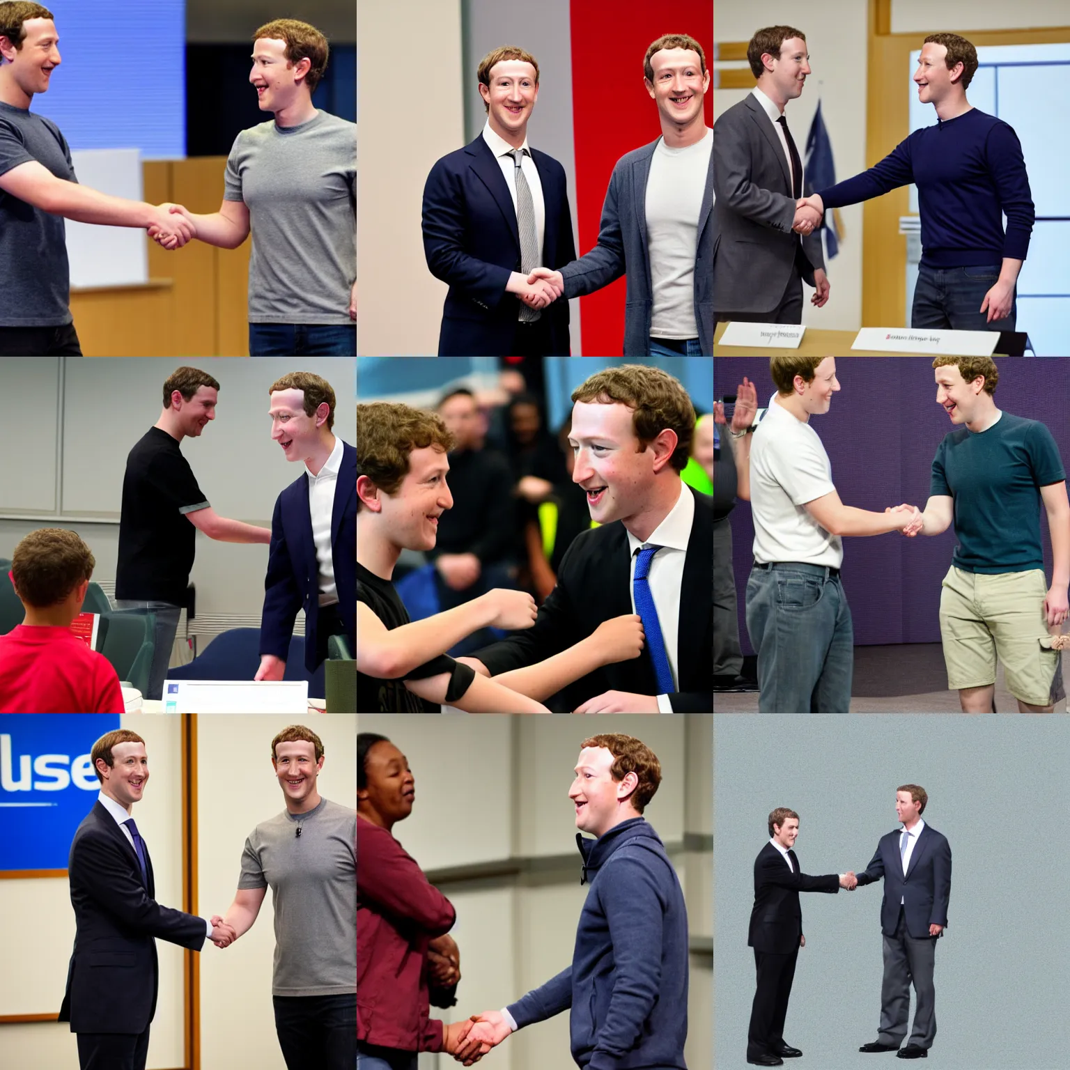 Prompt: mark zuckerberg shaking hands with an angry middle school kid