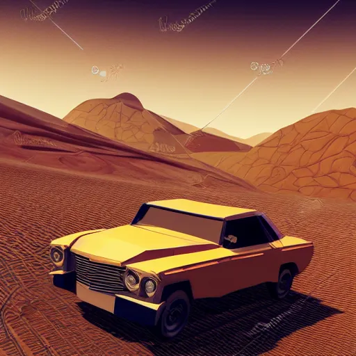 Image similar to vintage cars race on mars, lowpoly, 3 d