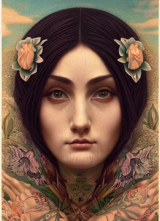 Prompt: single beautiful enlightened cult magic psychic woman with tattoos, tattooed skin, oil painting, robe, symmetrical face, greek dark ritual myth, realism by john william godward and anna dittman, masterpiece