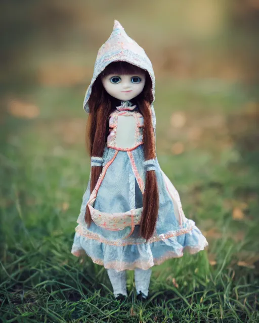 Image similar to high quality presentation photo of a cute pocelain doll, Nicoletta Ceccoli style, photography 4k, f1.8 anamorphic, bokeh, 4k, Canon, Nikon