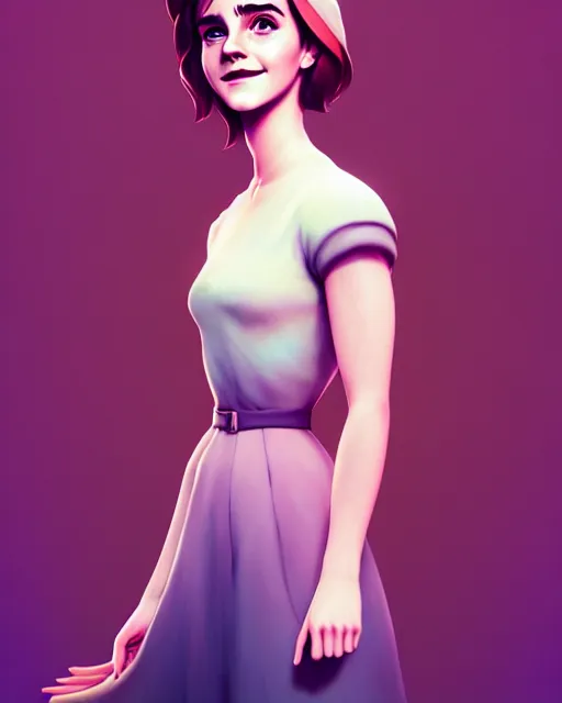 Prompt: beautiful full body Emma Watson smiling illustration by lois van baarle and loish and ross tran and rossdraws and sam yang and samdoesarts and artgerm and Cecil Beaton, Lee Miller, Irving Penn, David Bailey, 3D unreal 5, DAZ, hyperrealistic, octane render, cgsociety