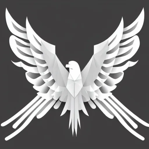 Image similar to geometric white eagle, flying above an open black book, icon, red background, vector, simple logo, cgsociety, artstation