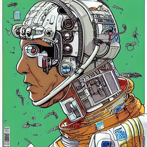 Prompt: a portrait a cybernetic astronaut, fan art from hardboiled wonderland by geof darrow,