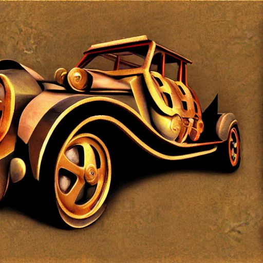 Prompt: car, in the style of (steampunk) cubism