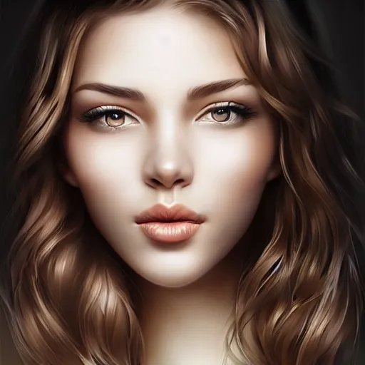 Image similar to a mouth a bit open, two eyes half closed, half a smile on her soul, a beautiful portrait on the wall. by artgerm and Alina Ivanchenko