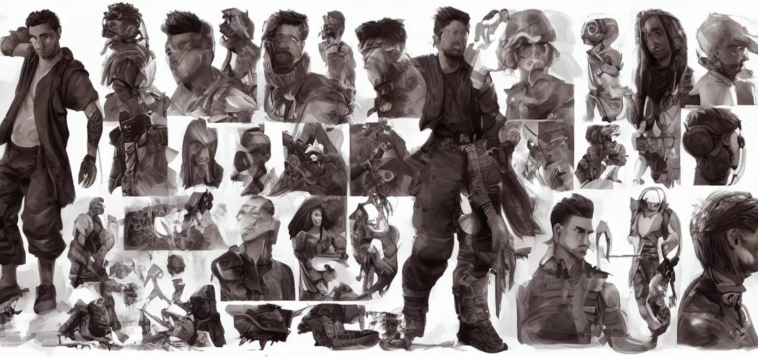 Image similar to character sheet concept art of xavi hernandez, renaissance, futurepunk, parkour, rebel, realistic, hyper realistic, photographic, costume, by marc brunet and artgerm