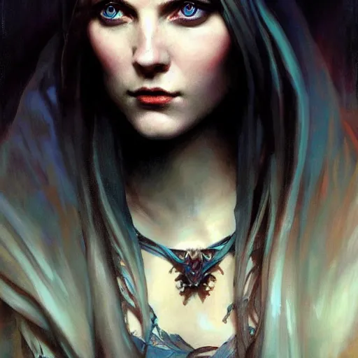 Image similar to dark goth queen, dark fantasy, hyperrealistic portrait, art of elysium by jeremy mann and alphonse mucha, fantasy art, photo realistic, dark, dynamic lighting, blue eyes, artstation, ginger hair, volumetric lighting, very detailed face, 4 k, award winning