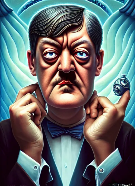 Image similar to lovecraftian portrait of grumpy stephen fry, pixar style, by tristan eaton stanley artgerm and tom bagshaw