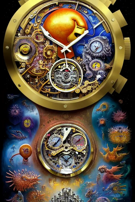 Prompt: intricate Pacman chronograph tourbillon clocks james gurney, dan luvisi, Petros Afshar, tim hildebrandt, liam wong, Mark Riddick, thomas kinkade, ernst haeckel, dan mumford, trending on artstation, josephine wall, WLOP, cgsociety by Gediminas Pranckevicius, trending on cgsociety and DeviantArt