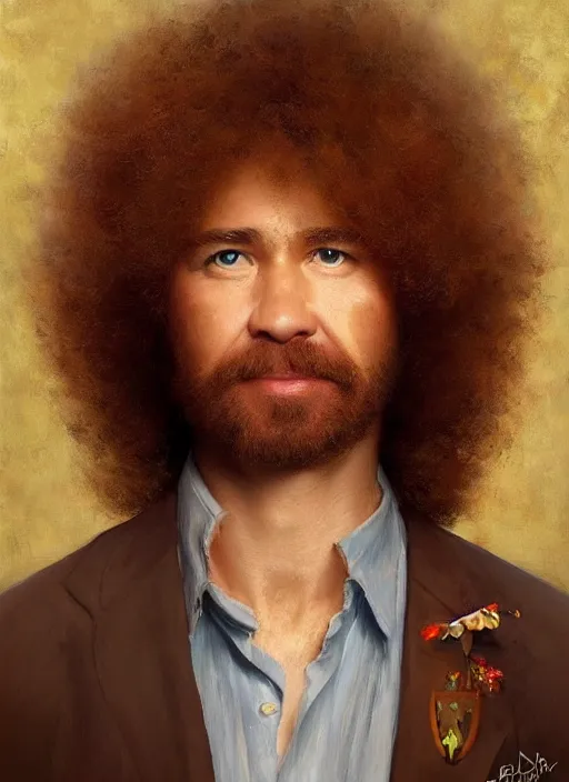 Prompt: formal portrait. the child of bob ross and steve irwin. digital art by eugene de blaas, ross tran, and nasreddine dinet, vibrant color scheme, intricately detailed, in the style of romanticism. artstation, greg rutkowski