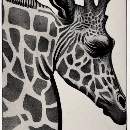 Prompt: a giraffe in the style of albrecht drurer's rhinoceros