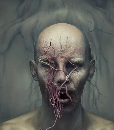 Image similar to a high quality, high detail, portrait by kyle thompson and zdzisław beksinski, fear of unknown