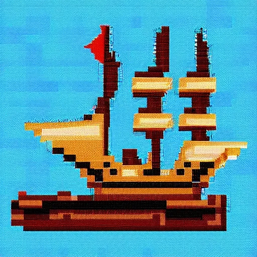 Image similar to burning pirate ship pixel art