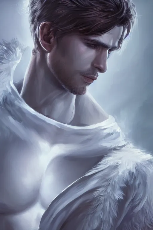 Prompt: portrait of male angel from heaven, half body shot, visually stunning, trending on artstation, cgsociety, artgerm