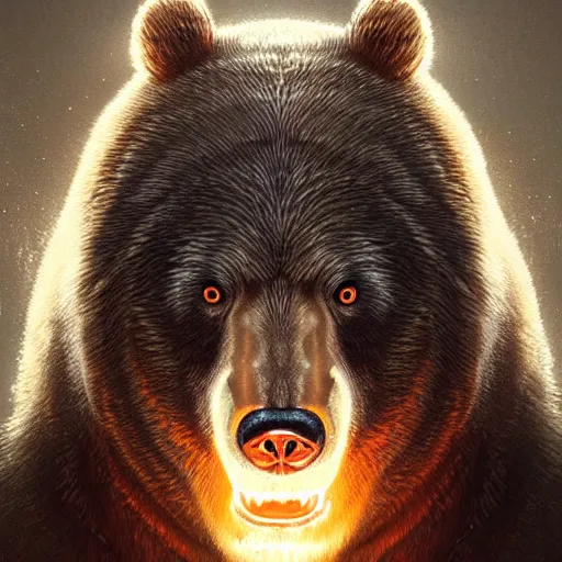 Image similar to realistic bear playing broken lines electric triangle domra, realistic portrait, symmetrical, highly detailed, digital painting, artstation, concept art, smooth, sharp focus, illustration, cinematic lighting, art by artgerm and greg rutkowski and alphonse mucha