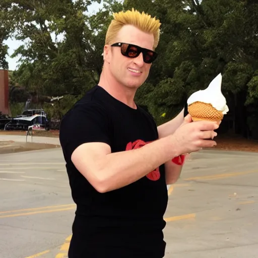 Prompt: duke nukem holding an ice cream cone