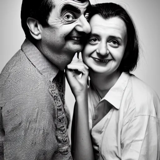 Image similar to A portrait mr bean elizabeth teams up with a teenage mr bean, perfect faces, 50 mm, award winning photography