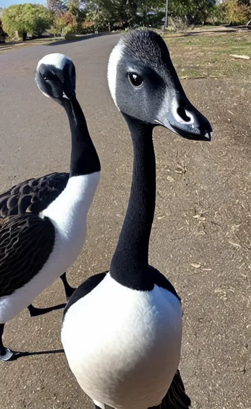 Image similar to felt cute, might delete later. goose selfie