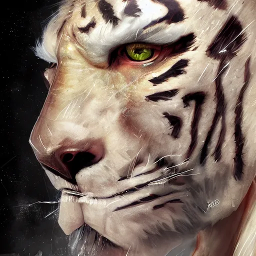 Image similar to a esthetic portrait commission of a muscular antrho albino tiger wearing the superman outfit,hyperdetailed face,character design by charlie bowater,ross tran,artgerm,makoto shibkai,photorealistic,western comic book art,film poster,deviantart,artstation