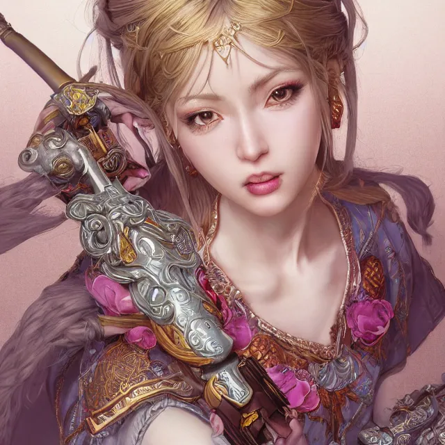 Image similar to studio portrait of neutral good colorful female cleric bard healer as absurdly beautiful, elegant, young sensual gravure idol, ultrafine hyperrealistic detailed face illustration by kim jung gi, irakli nadar, intricate linework, sharp focus, bright colors, matte, octopath traveler, final fantasy, unreal engine highly rendered, global illumination, radiant light, intricate environment