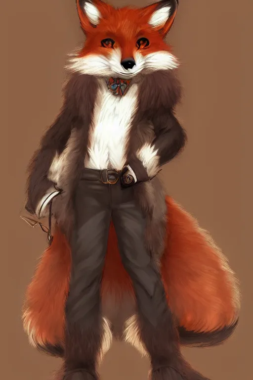 Prompt: an anthropomorphic fox fursona with a fluffy tail wearing a vest, backlighting, trending on artstation, digital art, furry art, trending on furaffinity, fantasy art, by kawacy, anime art