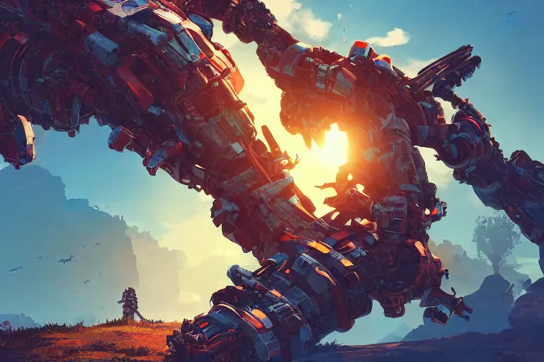 Image similar to burrower machine mecanical creature robot of horizon forbidden west horizon zero dawn radiating a glowing aura global illumination ray tracing hdr fanart arstation by ian pesty and alena aenami artworks in 4 k