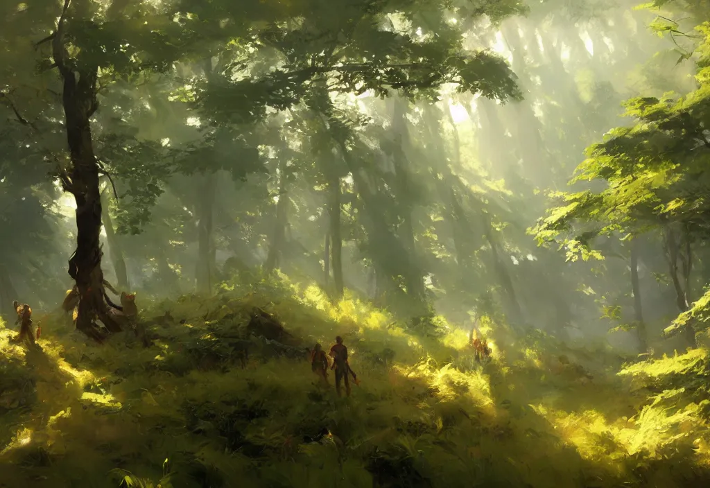 Image similar to greg manchess painting of a forest landscape, painting, trending on artstation, by huang guangjian and craig mullins