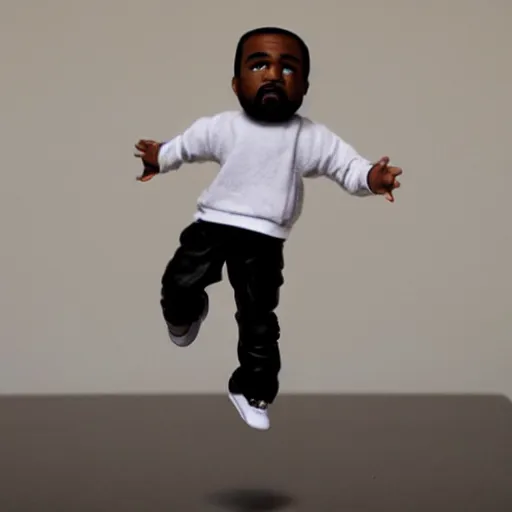 Image similar to mini kanye west dancing on a table