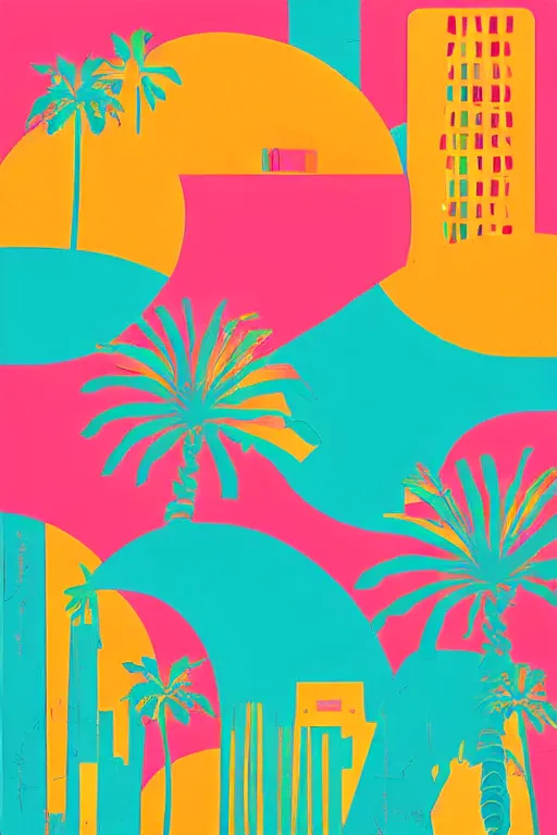 Image similar to minimalist boho style art of colorful miami, illustration, vector art