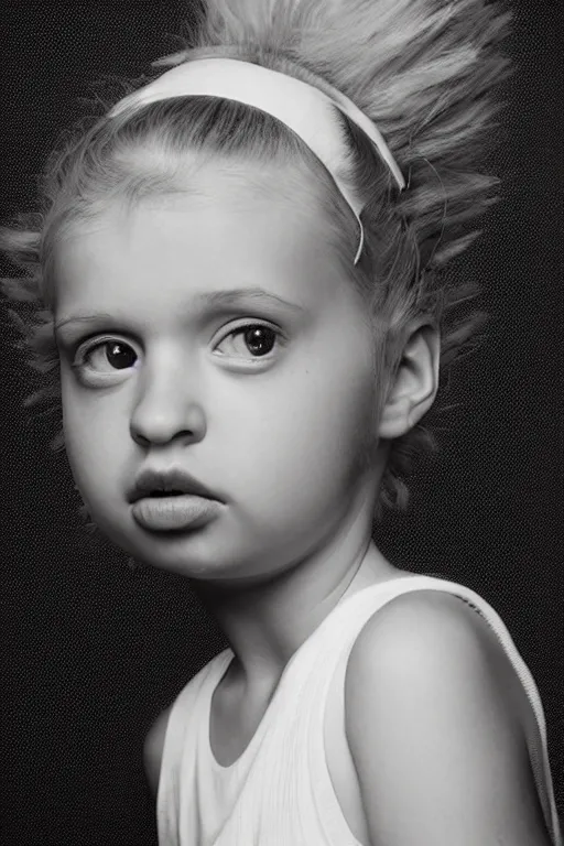 Prompt: studio portrait of cute girl that looks excactly like lisa simpson, lookalike, as if lisa simpson came to life, soft light, black background, fine details, close - up, award winning photo by martin schoeller