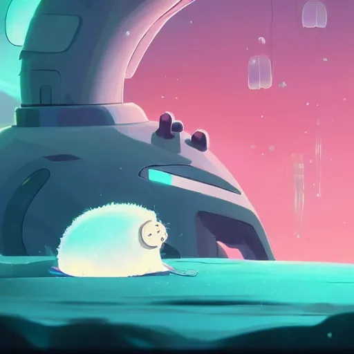 Prompt: a robot jellyfish eating a baby harp seal, in crystalline alien planet, atey ghailan, goro fujita, studio ghibli, scary lighting, clear focus, very coherent