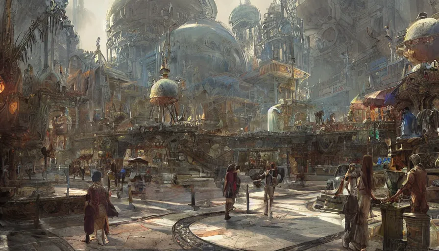Image similar to craig mullins digital illustration of world's columbian exposition, strong contrast, unreal engine, hyper realism, realistic shading, cinematic composition, realistic render, octane render, detailed textures, photorealistic, wide shot