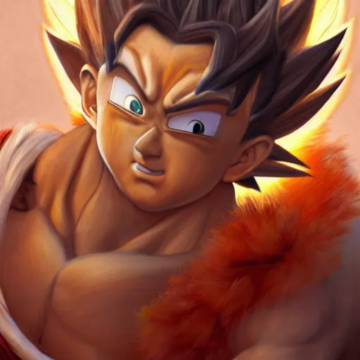 Image similar to a highly detailed portrait of goku as a sun wukong, beautiful detail and color, art by john collier and albert aublet and krenz cushart and artem demura and alphonse mucha, volumetric lighting, octane render, 4 k resolution, trending on artstation, masterpiece