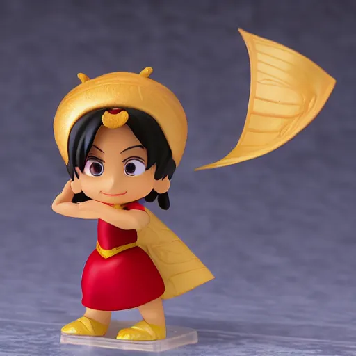 Image similar to pixar aladdin as nendoroid, side view, 8 k hd dof, kodak film,