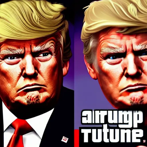 Prompt: Donald Trump in GTA V, cover art by Stephen Bliss, artstation