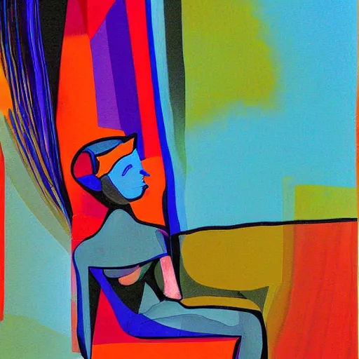 Prompt: the abstract painting of an image of a lady artistic flat illustration by mark spears