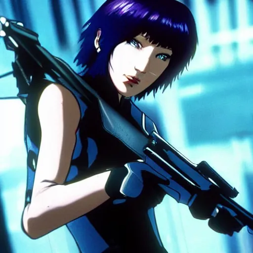 Prompt: cate blanchett as major kusanagi from ghost in the shell, anime still