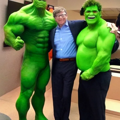 Image similar to bill gates cosplaying as the hulk, bill gates wearing a hulk costume, cosplay award winner