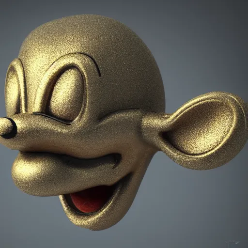 Prompt: counterfeit mickey mouse head, fractal, broken, LSD, wet, melting, fractured, mycelium, radiant alien, rococo, baroque, automotive, bio-mechanical, porcelain, iridescent, sub surface scattering, unreal engine, octane render