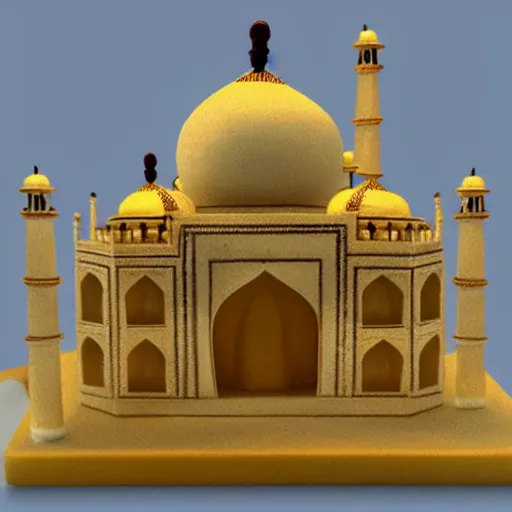 Prompt: cheese a reconstruction of the cheese taj mahal made ot of different cheeses, cheese