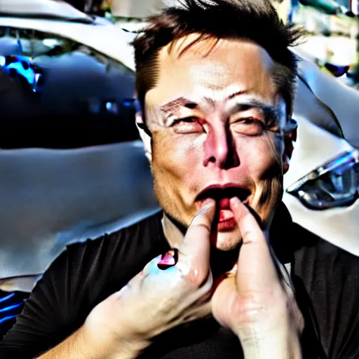 Prompt: elon musk holding a car to his mouth and eating it, highly detailed, extremely high quality, hd, 4 k, 8 k, canon 3 0 0 mm, professional photographer, 4 0 mp, lifelike, top - rated, award winning, realistic, detailed lighting, detailed shadows, sharp, no blur, edited, corrected, trending