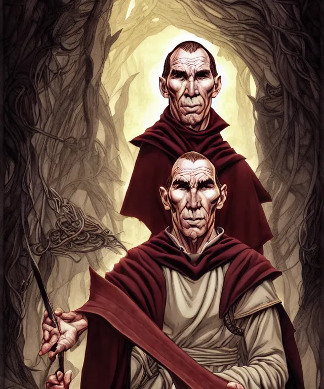 Prompt: a ( fantasy comic ) ( cover art ) portrait of a friar who looks like ( young pete postlethwaite ), digital illustration by jenny frison and sana takeda and kentaro miura, fine inking lines, vivid colors, dnd, highly detailed!, hd, 4 k, trending on artstation