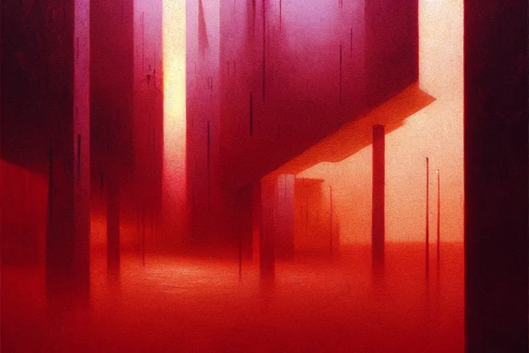 Image similar to multi - dimensional urban space, in the style of beksinski, intricate and epic composition, light red by caravaggio, insanely quality, highly detailed, masterpiece, purple light, artstation, 4 k