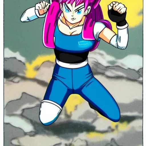 Prompt: bulma fighting cell