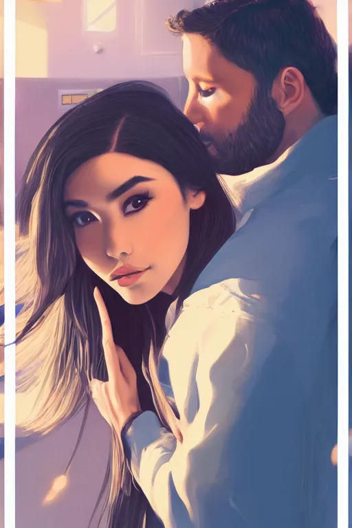 Prompt: digital artwork of madison beer as a beautiful homely wife greeting her husband home, futuristic - cottagecore, artstation, 8 k, beautiful, symmetrical face digital art